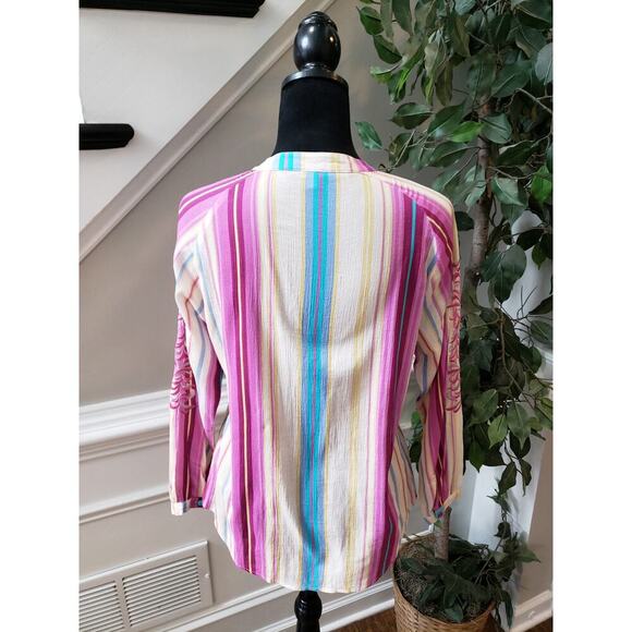 Reba Blouse Top Women S Multicolor Striped Cotton Embroidered Boho Festival - Picture 6 of 11